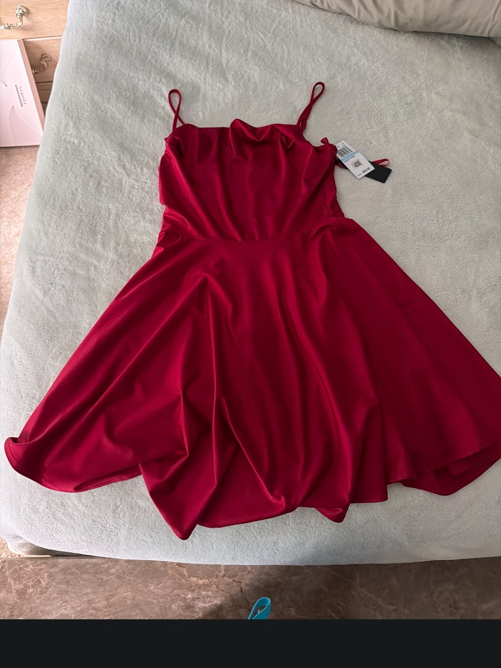 City Studio Red Satin Mini Dress with Spaghetti Straps